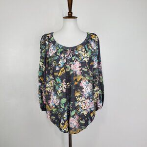 LC Lauren Conrad Watercolor Floral Feminine Peasant Pullover Top Blouse Size S